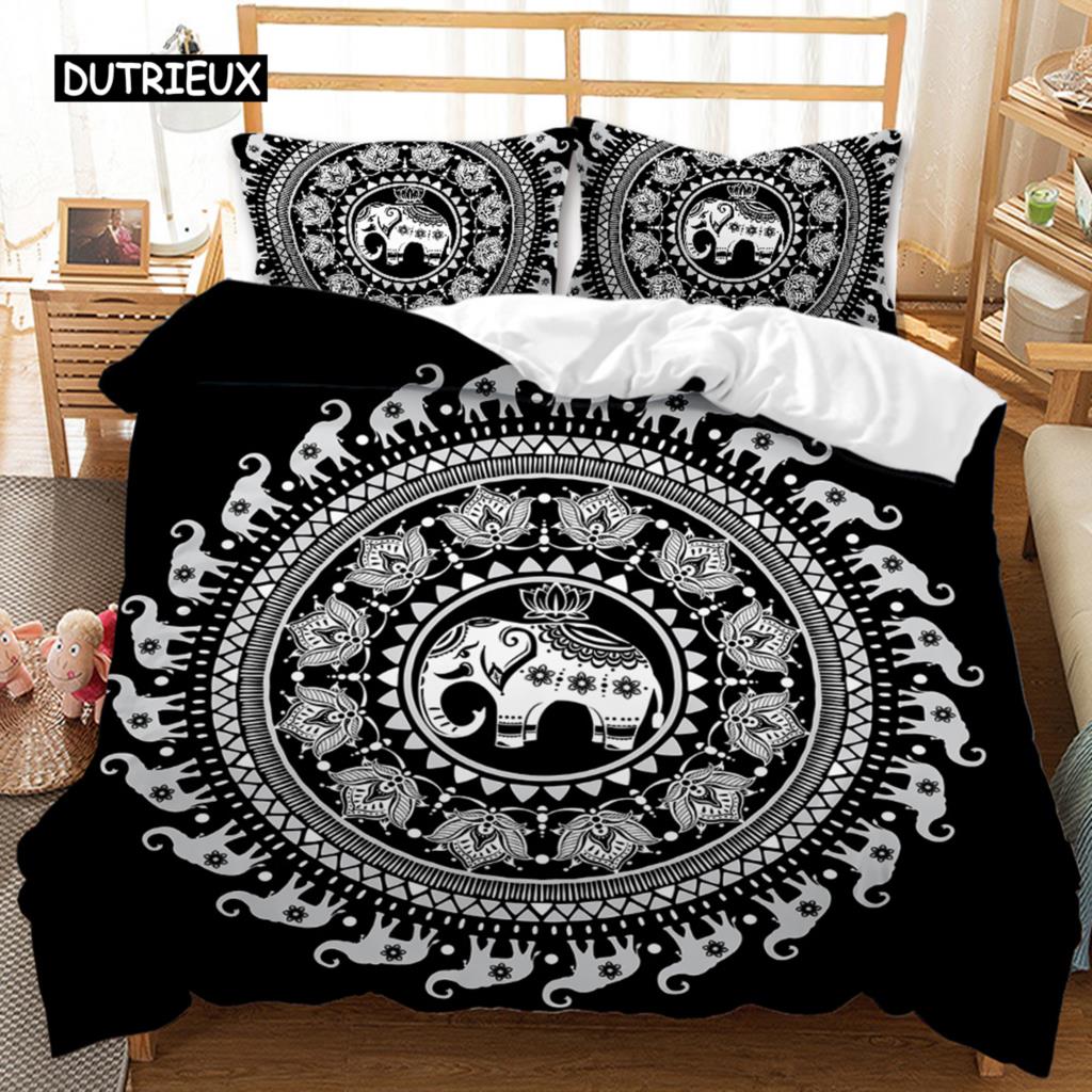 Mandala Bed Cover Kit Elephant Boho Chic Hippie Twin Size Bedding Mandala Polyester Comforter Cover Adults Double Size Queen Dimension King Dimension
