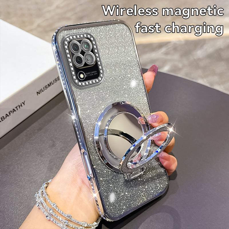 Diamond Glitter Magnetic Phone Case For Huawei Nova 6 SE Nova 7i Y9 Prime 2019 Bracket Shockproof Silicone Bling Bumper Cover