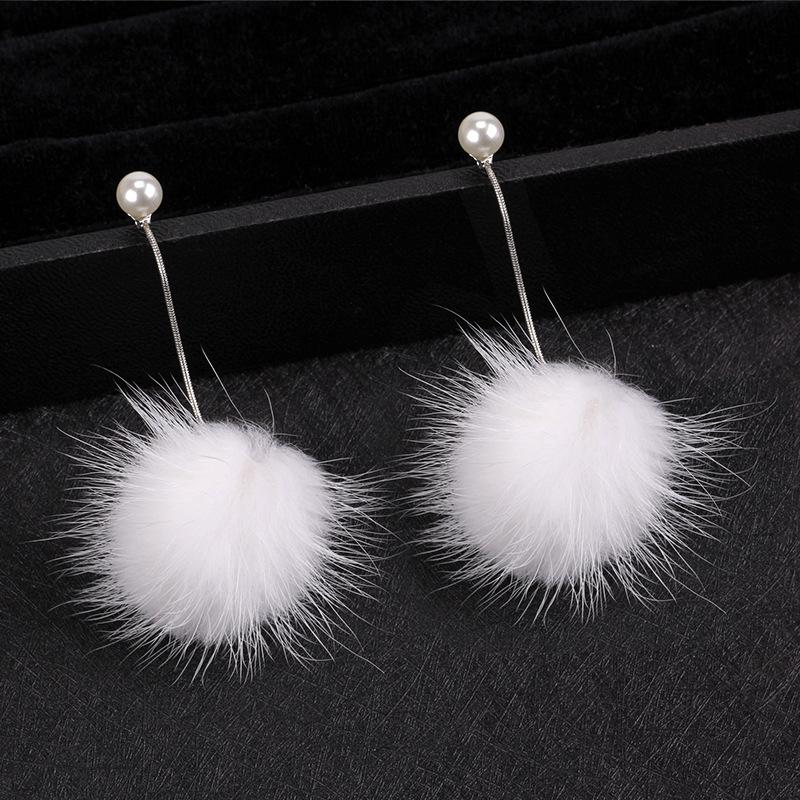 Day Earrings Autumn And Winter Fashion Exaggerated Mink Hair Ball Long Hair Ball Earrings Stud Earrings Women'S Jewelry