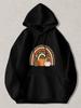 Black Pullover Hoodie with Autumn Leopard Print Rainbow And Pumpkins Graphic Fall Season Casual Sweatshirt for Women Men
