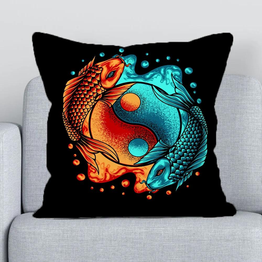 Japanische Koi Yin Yang Kunst Kissen für dekorativen Sofabezug für Kissen Kissenbezug Deko 40x40 Sofakissen Kissenbezüge 50x50
