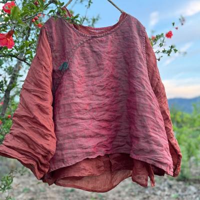 Women Vintage Embroidery T-Shirts V-Neck Long Sleeve Autumn Solid Color High Quality Loose T-Shirts
