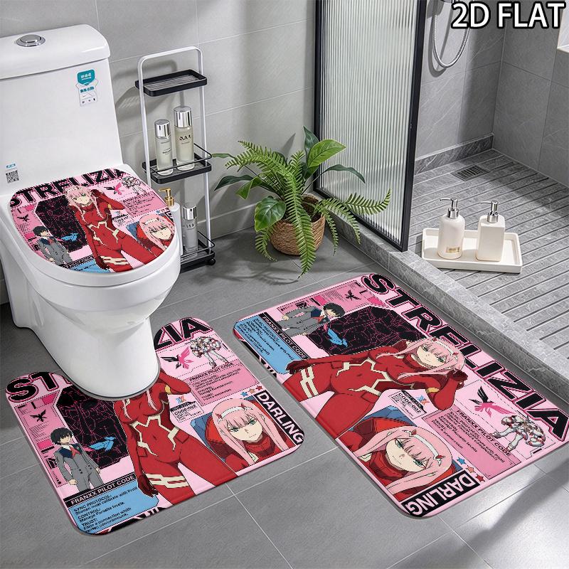 Franxx 3Pcs Flannel Toilet Mat Set Bathroom Rug Bath Carpet Non Slip Home Decor Toilet 3 Pcs Bathroom Textile Set