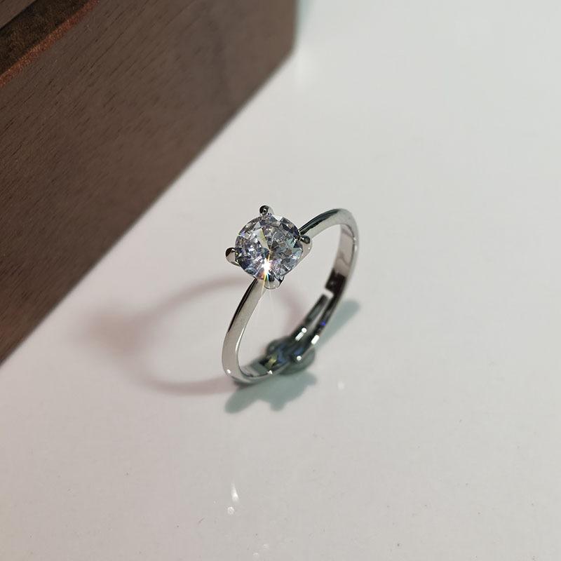 6Pcs Simple single zirconia ring with adjustable opening finger ring wedding accessory ring