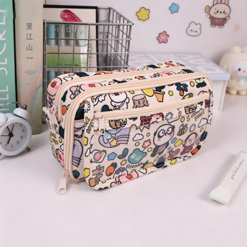 Cute Cartoon Print Pencil Case, Graffiti Style Multi-layer Stationery Organizer белый
