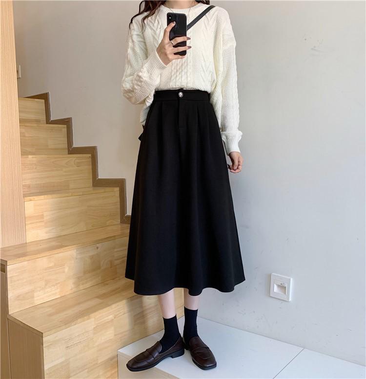 Women's Brown High-Waist A-Line Skirt: Thick, Slimming, Hip-Covering Medium-Length for Autumn and Winter