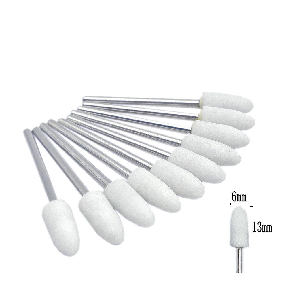 

10 шт./компл., шлифовальная машинка для камня, полировальные боры с хвостовиком 2,35 мм для контурной обработки фарфоровых ногтей, вращающийся полировщик камня, аксессуары для ногтей, фрезерные инструменты G6-White