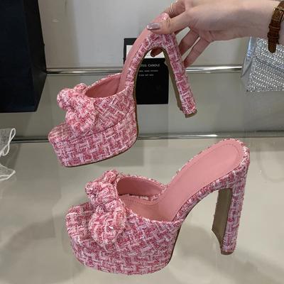 Street Style Summer Open Toe Butterfly-knot Women Slippers Fashion Platform Square Heels Slide Shoes Zapatos De Mujer