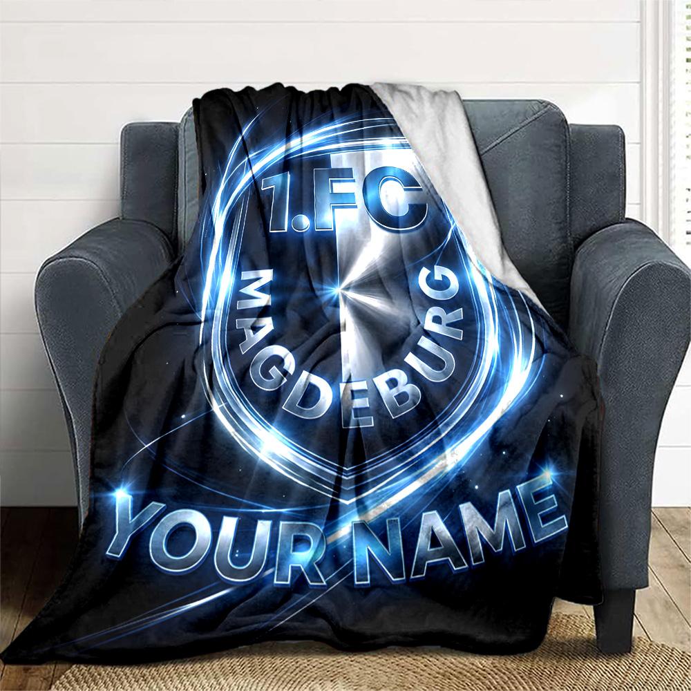 1pc 1.FC Magdeburg Blanket with Custom Name, Gift, for Men and Women, Soft Blanket, Good for Sofa Bed Couch Travel, Lightweight Flannel Blanket