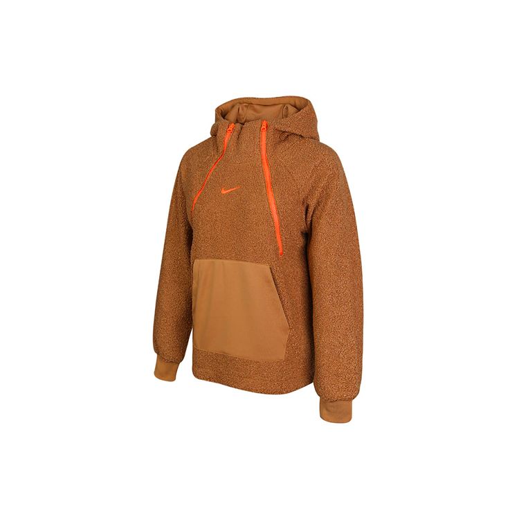 Nike Sports Casual Logo Sherpa Pullover Sweatshirt Women sweatshirt Brown DC5141-281