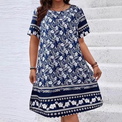 Vintage Flowers 3D Printed Dresses For Summer 2025 Plus Size Women Casual O-Neck Short Sleeve Mini Dresses For Women Summer Robe