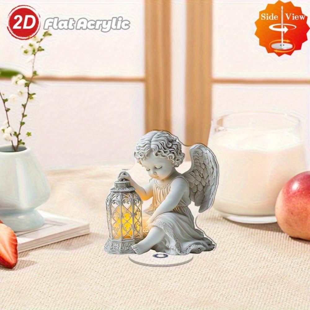 Elegante Angelo Rotante 2D in Acrilico con Lanterna, Base Stabile e Leggera Decorazione per Casa, Ufficio, Chiesa e Cimitero, Perfetto per Natale, Matrimoni
