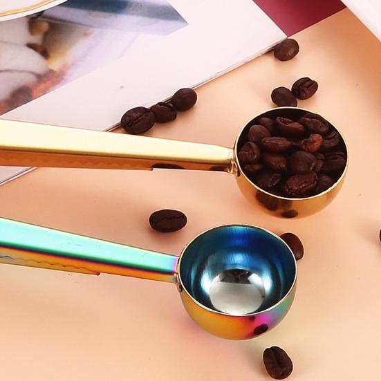 2-in-1 Stainless Steel Coffee Scoop Bag Sealer Measuring Spoon with Built-In Clip Rust-Proof Dishwasher Safe Kitchen Essential for Coffee Milk Powder
