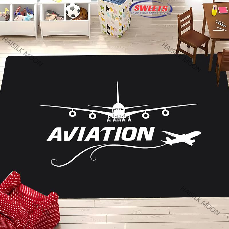 Aircraft Theme Airstrip Airport Signs Printed Carpet Living Room Bedroom Sofa Large Area Decorative Mat Kids Play Soft Rug Gift