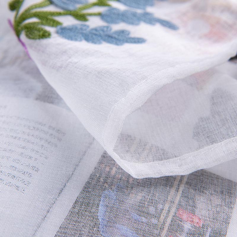 Pastoral Style Flower Embroidery Short Curtain Drapery Bedroom Window Panel Sheer Korean Fresh Half-Curtain Cafe Decor 100x50cm