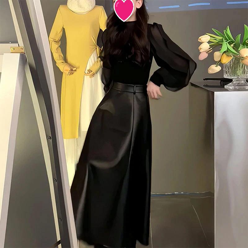

Sassy Chic Women s Two-Piece Set: 2025 Autumn/Winter Pure Desire Style Top & High-Waisted Skirt M [Recommended 95-105 lbs]