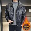 Trendig läderjacka för män med ståkrage - Vår-, Höst-, Vintermode Ytterkläder