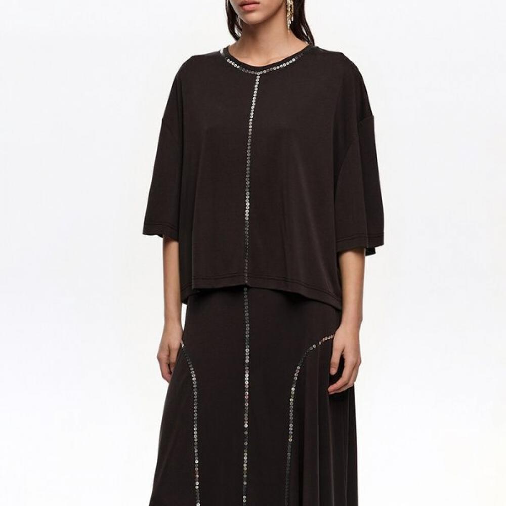 

Bimba Y Lola Fluid Sequin T shirT Washed Black b265awT003bkb Black/XS