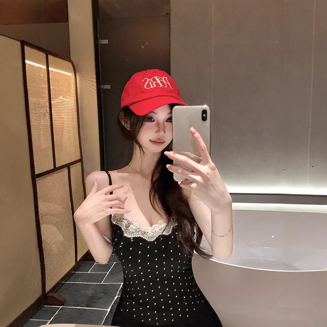 

Серый кружевной камизоль в горошек с нагрудными вкладышами - Женский летний топ для похудения One Size (Up to 125 lbs) чёрный