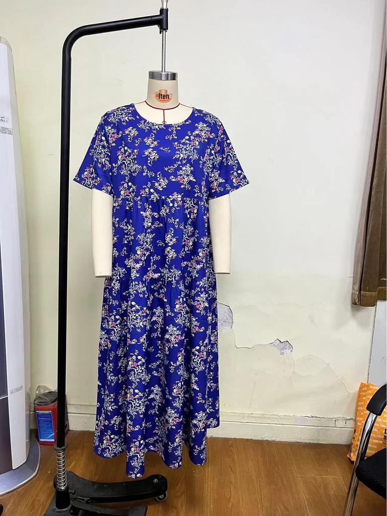 2023 Summer Pleated Floral Mid-Length Dress – Comfortable & Casual Loose Fit