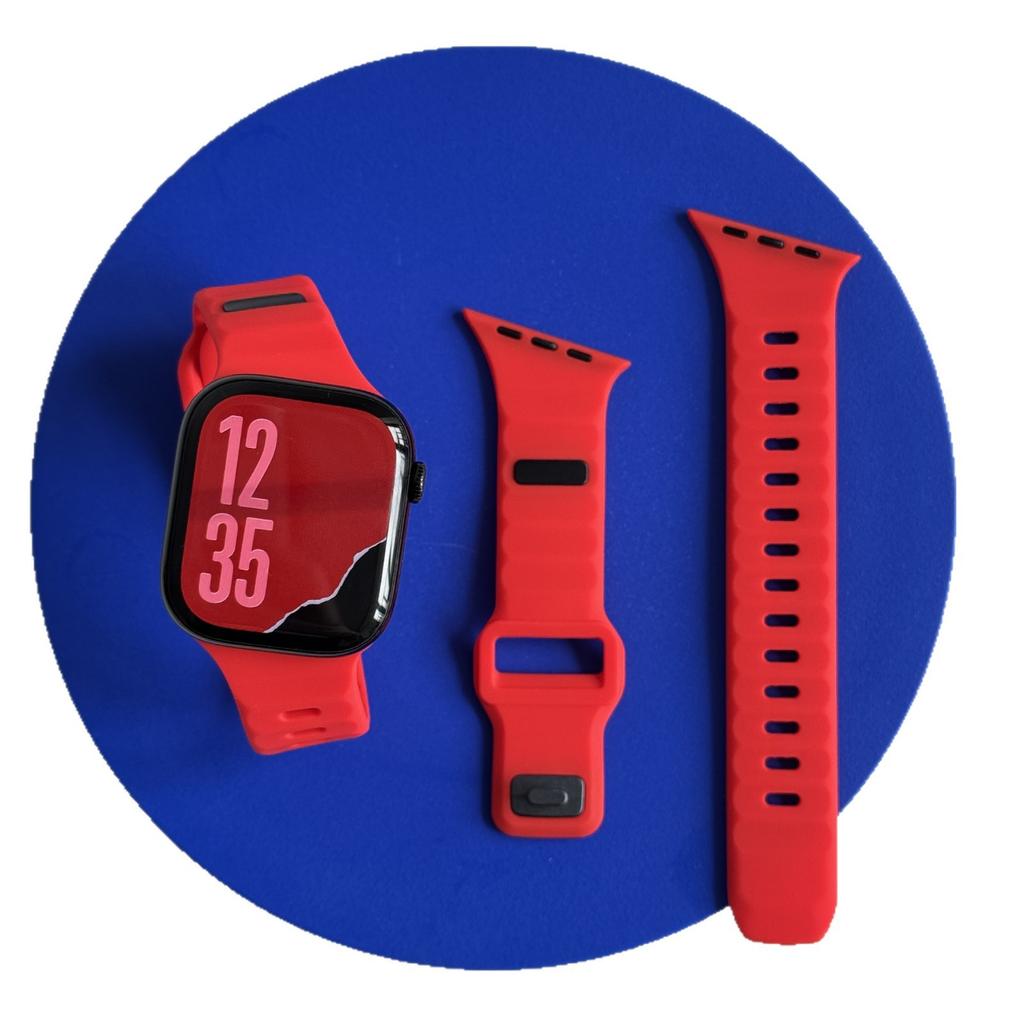 For Watch 9/8/7/SE Beveled Striped Silicone Gel Watch Band with Pin Buckle Sports-Style