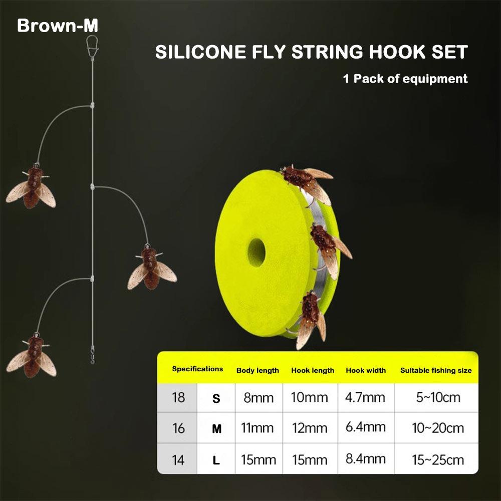 

1Bag Soft Silicone Head String Hook Long Tail Soft Bait Hook 2025 fly Fish Lure Portable Brown-M