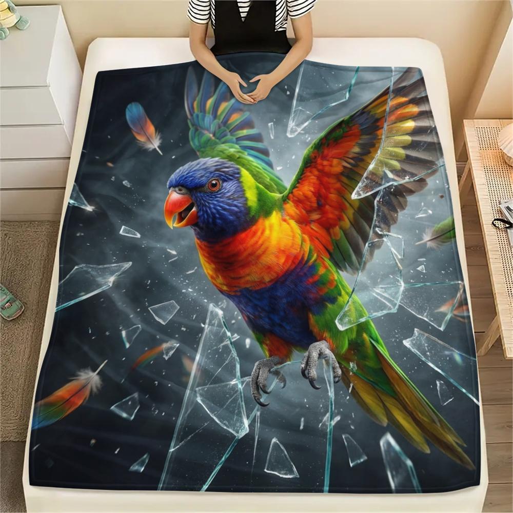 

1PC Parrot Print Flannel Blanket, High quality All Seasons, Home Decor, Warmth and Comfort, Perfect for Christmas Gifts 80cm x 120cm