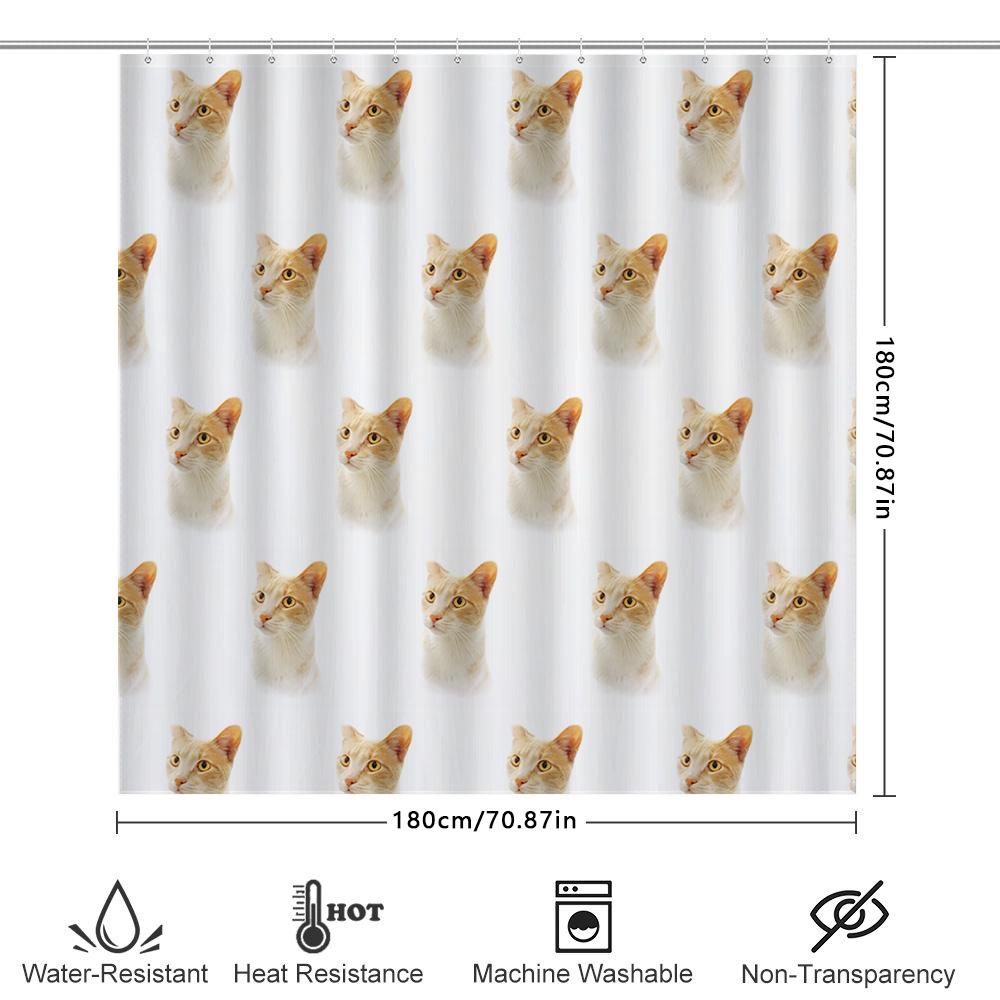 Adorable Cat Face Shower Curtain Modern Bathroom Decor For Pet Lovers White Yellow Kitten Print Home Decoration Wall Art