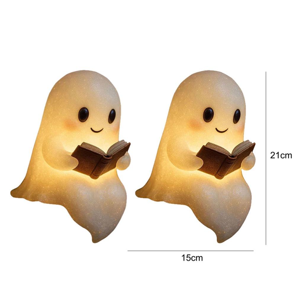 Halloween Cute Ghost Reading Lamp Resin LED Night Light Spooky Desk Light Ornaments For Bedroom Decor Halloween Party Gifts