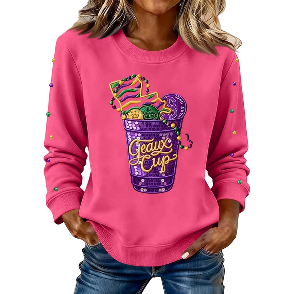 Women's Fashion Printed Long Sleeve Loose Round Neck Sweatshirt Top