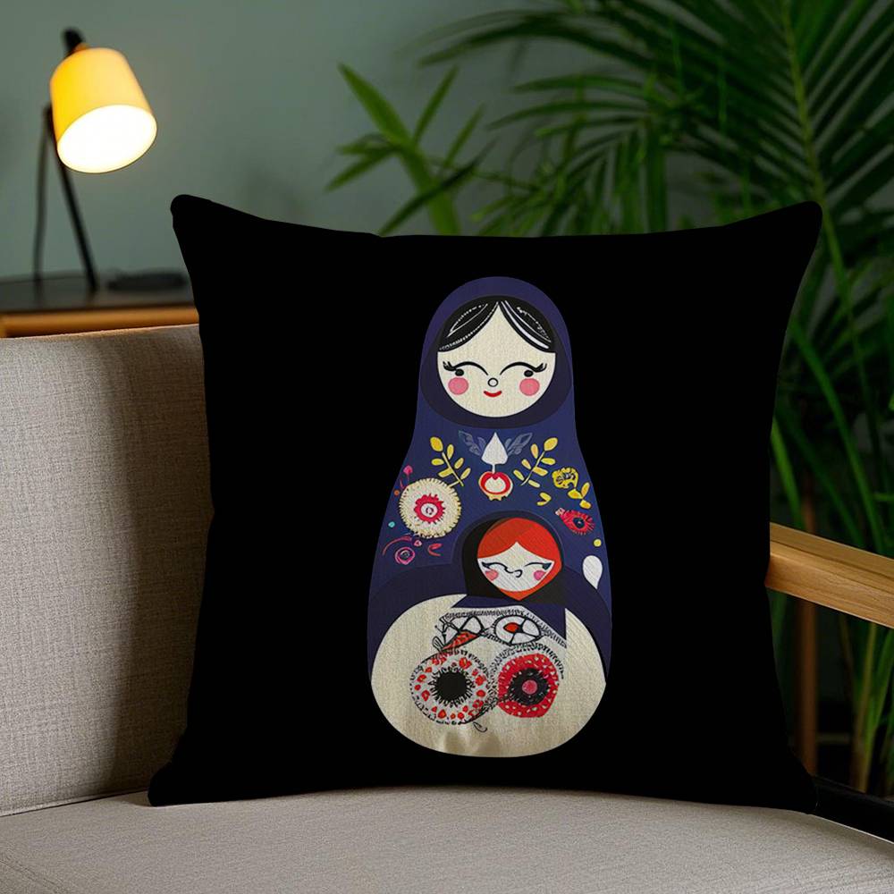 

Matryoshka Doll Russia Art Pillow Case Sofa Short Plush Double-sided HD Printing Room Home Office Gift Cushion Cover 30cmx30cm