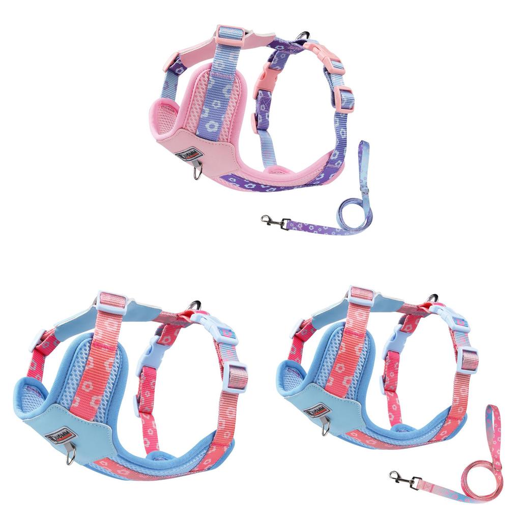 Pet Nylon Harness With Leather Back Support For Daily Walks And Easy Cleaning