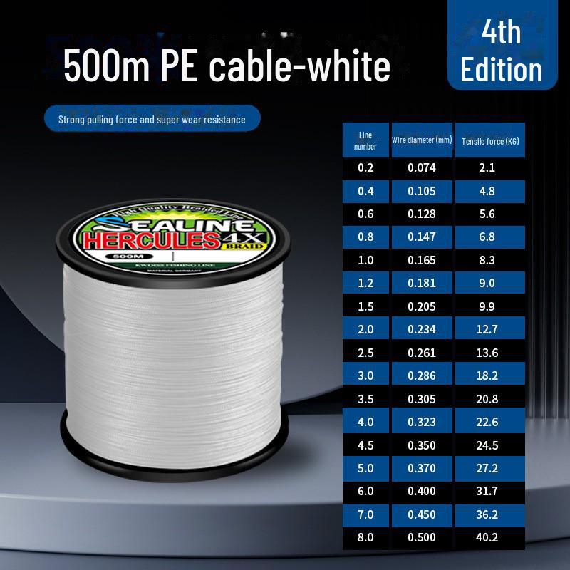 

Леска Dyneema с 8 оплетками - 500 м PE для морской рыбалки, приманок, воздушных змеев и рыболовных снастей 4 braids No. 8.0 белый