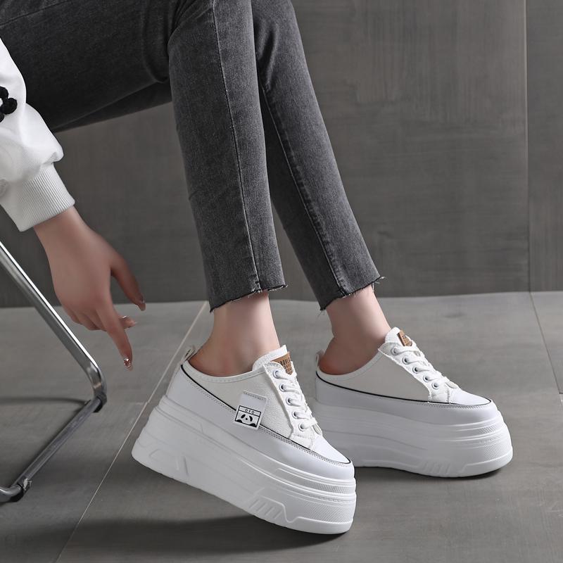 Fashion 12CM Denim Platform Wedge Ladies Comfy High Brand Breathable Summer Bao Toe Slippers Lace Up Chunky Sneaker Casual Shoes