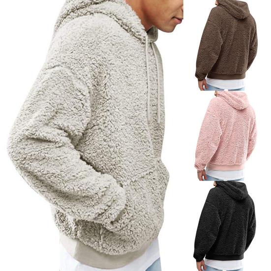 Solid Color Fashion Casual Men Drawstring Hooded Long Sleeve Pullover Hoodie