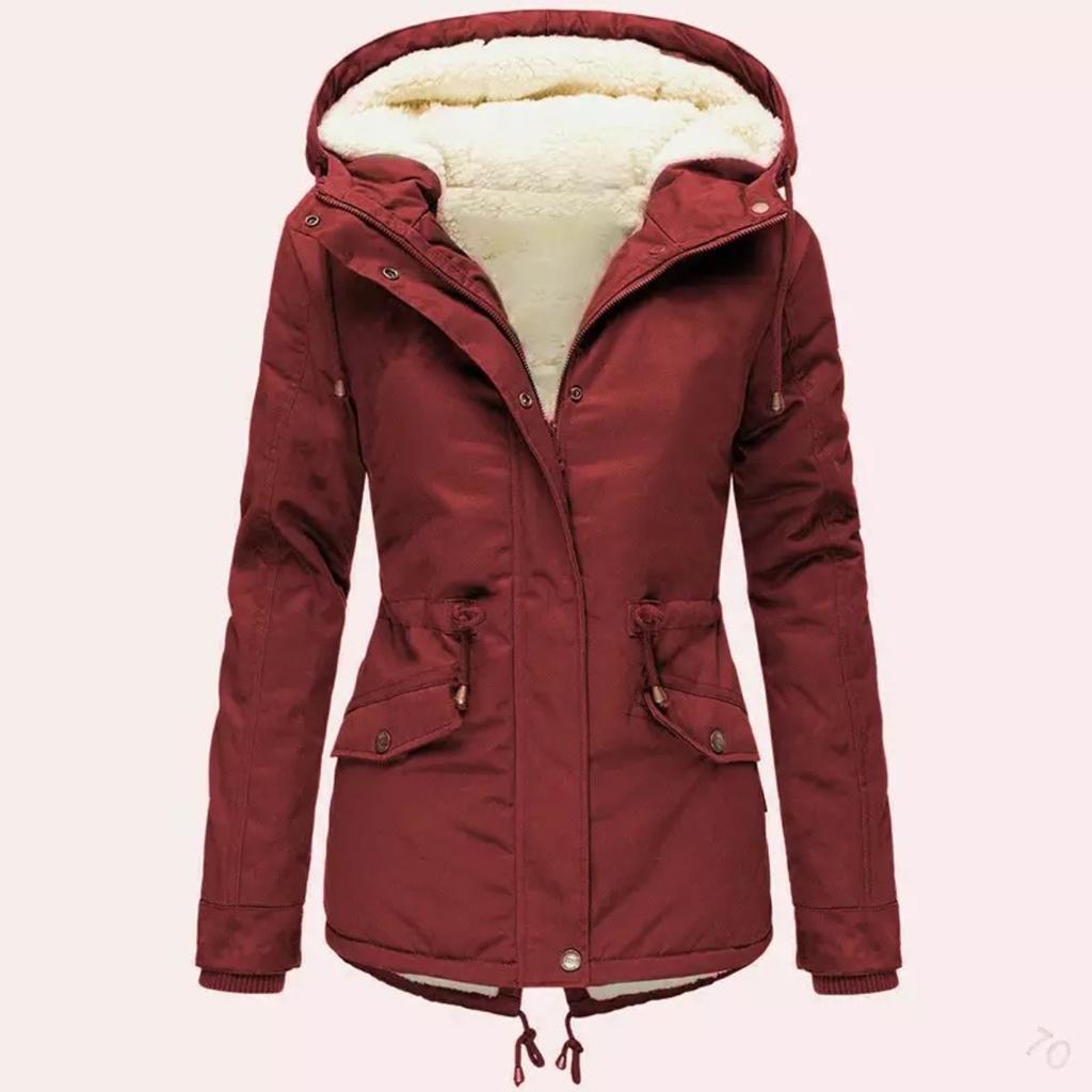 2025 Winter Women's Solid Color Hooded Parka Coat Thick Fleece Lined Cotton Jacket Outerwear