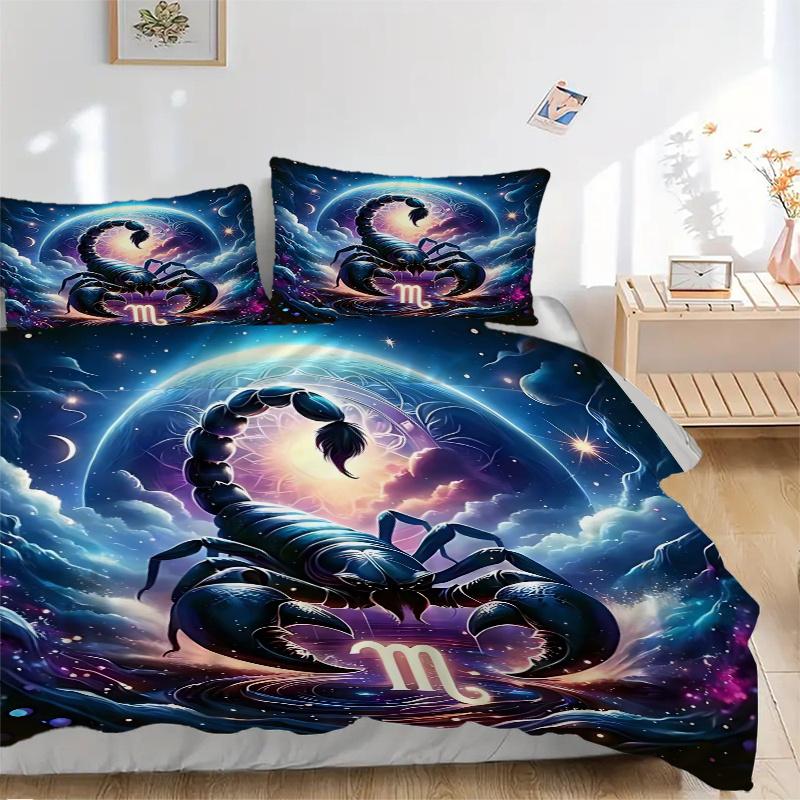 3pcs Scorpio Zodiac Sign Comforter Set with Two Pillowcases (No Core), Home Decor, Festival Gift, Polyester Fabric, Anime Cartoon Design
