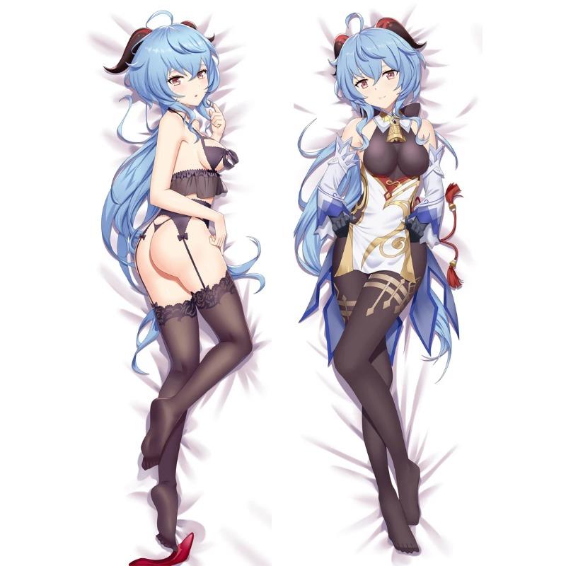 Наволочка для косплея Genshin Impact Dakimakura Ganyu, чехол для подушки для обнимания тела, Otaku, наволочка для кровати, персиковая кожа 34x100cm Peach Skin чёрный