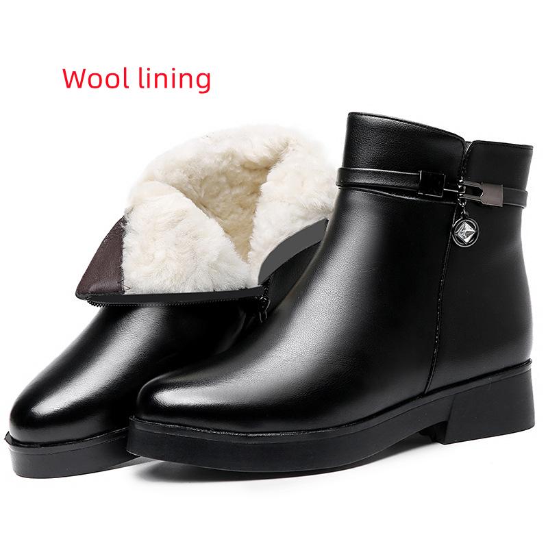 

Women Mother Female Ladies Genuine Leather Ankle Shoes Boots Platform Wool Plush Warm Fur Winter Zipper Plus Size 42 43 43