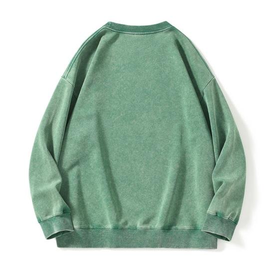Unisex Spring Fall Top Distressed Design Cotton O Neck Solid Color with Elastic Cuffs And Hem Loose Pullover Lady Men Sweatshirt for Vacation Work And