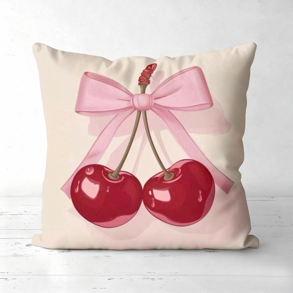 Cherry Patterned Cushions Pink Bow Decor Home Accent Polyester pillowcase, sofa decorative cushion cov Headboard Pillow
