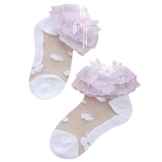 

1 пара детских носков, милые удобные дышащие летние уличные детские кружевные носки с кружевным бантом, повседневная одежда S фиолетовый