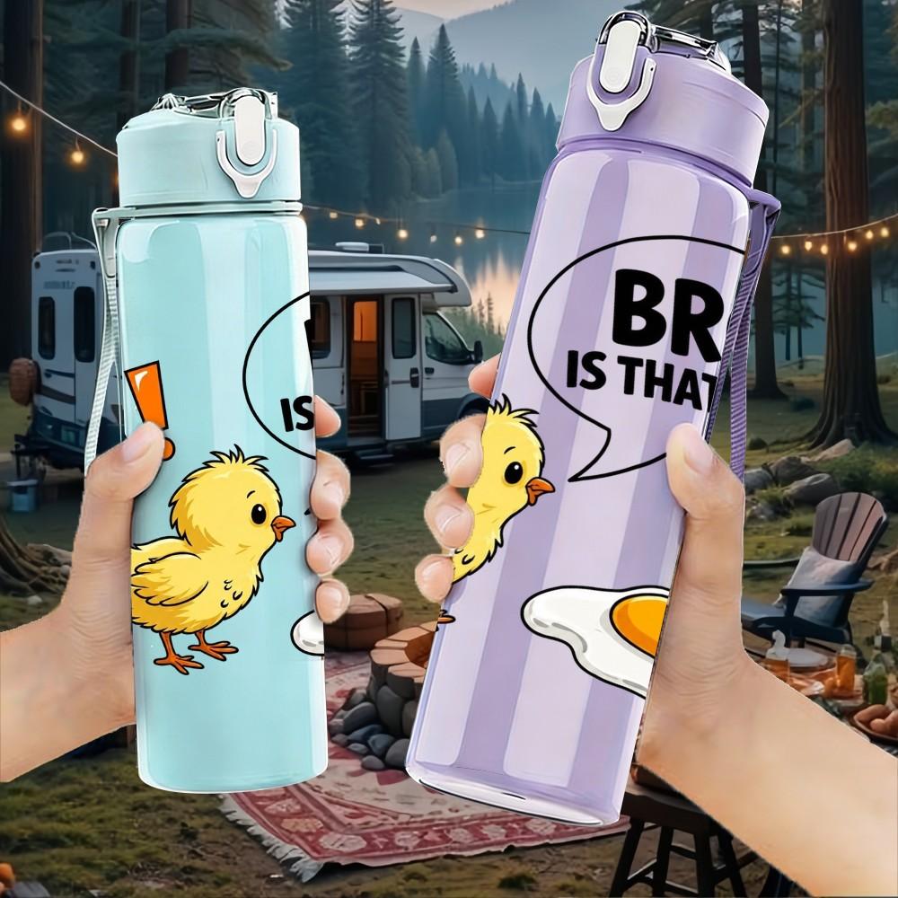 1PC Funny Chick Egg Bro Quote 750ml Color Plastic Sports Water Bottle Leakproof Flip Straw Lid Suitable for Sports Office Home Use