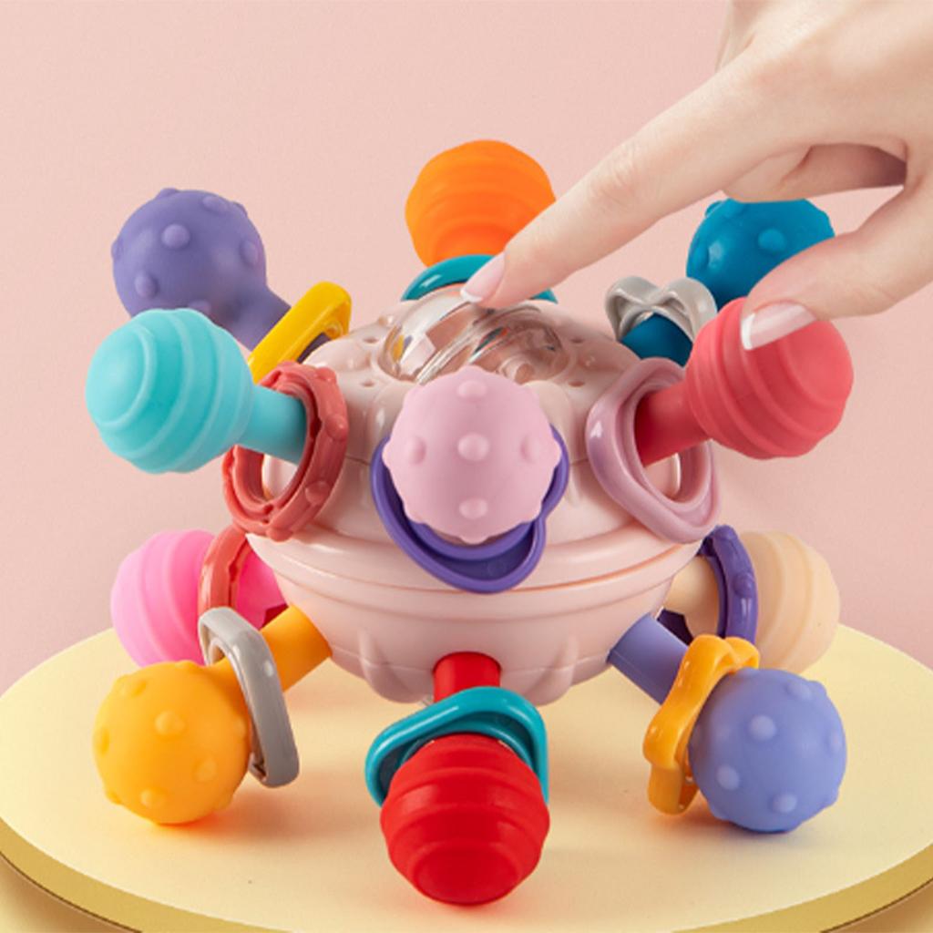 Baby Hand Rattle Toy Colorful 12 Teething Balls Gum Massage Early Educational Ringing Toys Pink