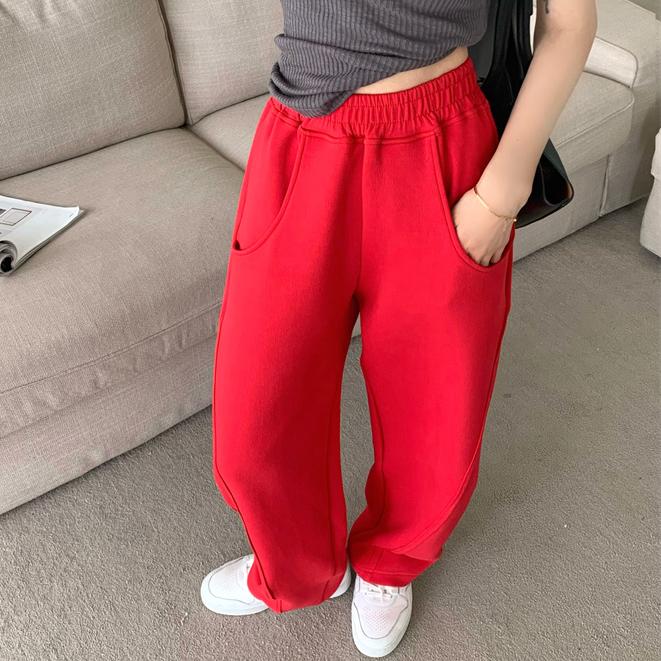 Koop Loose Wide Leg Pants 2022 Autumn Women's Red Sweatpants High Waist