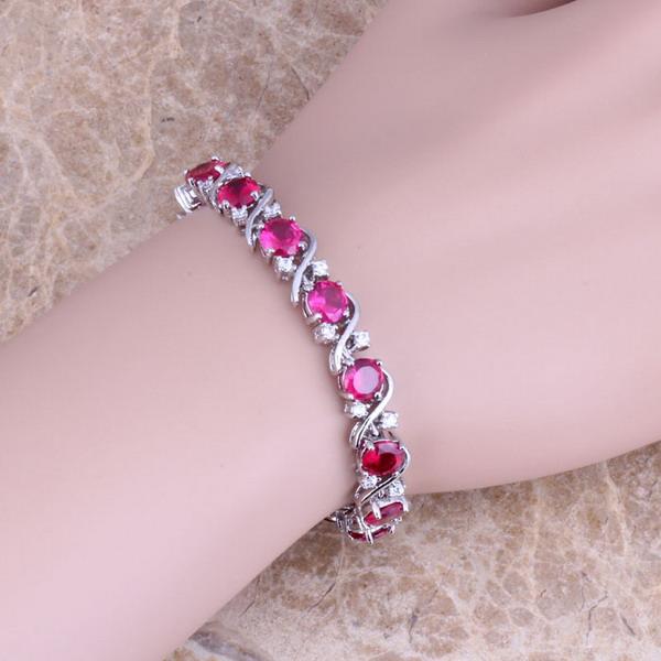 

Red Cubic Zirconia White CZ Silver Plated Link Chain Bracelet 7 Inch S0268 17CM