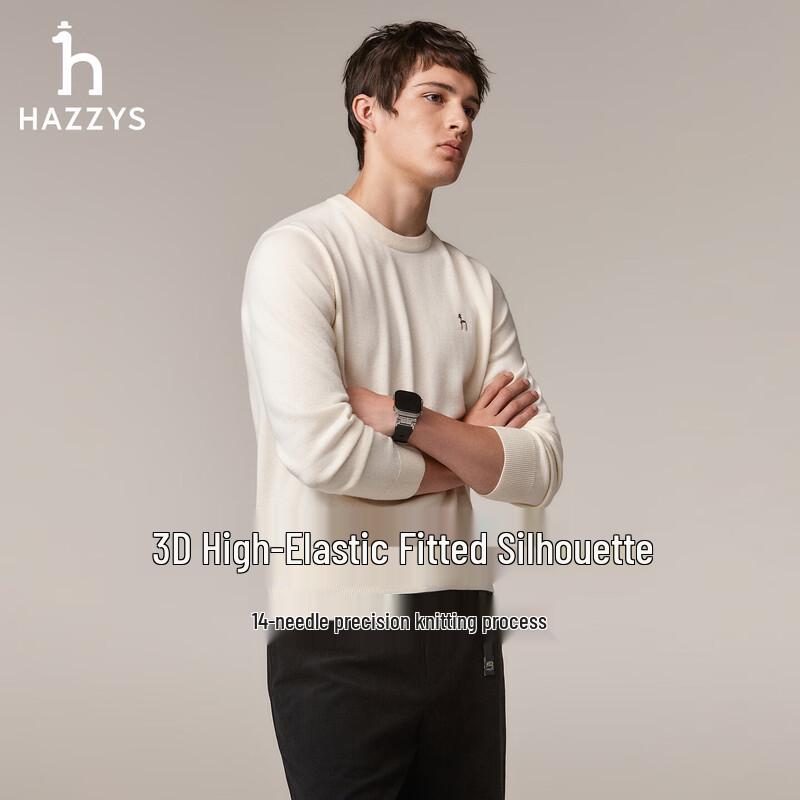 

HAZZYS Men s Round Neck 100% Wool Sweater L