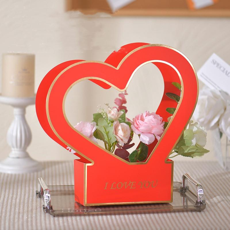 Heart Flower Box Romantic Wrapping Paper Box Women Gift Basket Tote Bag Gift Wrap Paper Love Flower Basket Wedding Supplies