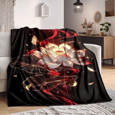 1 Stück Lotusblüte Decke, Leichte Flanell Überwurfdecke für Sofa, Bett, Reisen, Camping, Wohnzimmer, Büro, Couch032
