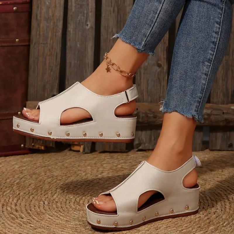 2025 New Women's Slope Heel Sandals Women's Summer New Rivet Fashion Casual Thick Bottom Sandals, Slippers